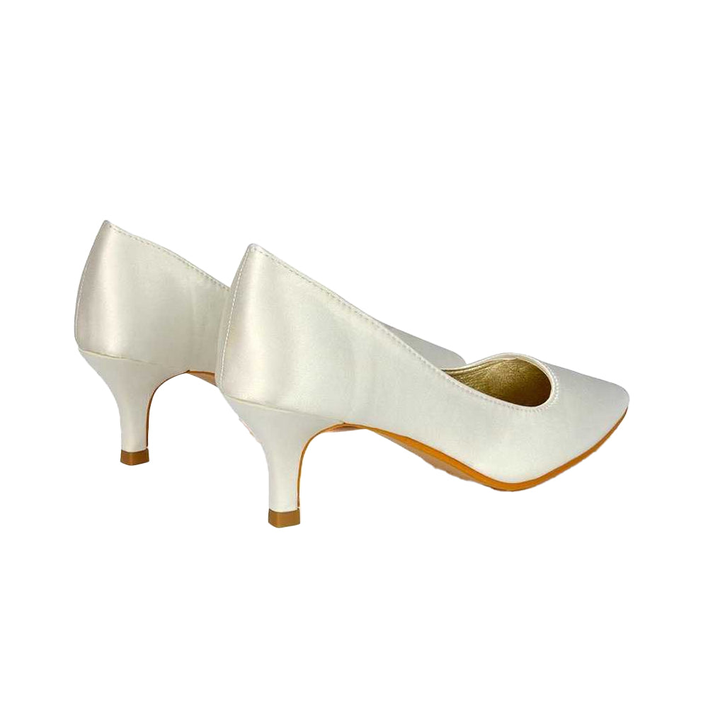 Ivory - Back - XY London Womens-Ladies Gwyneth Pointed Mid Stiletto Kitten Court Shoes