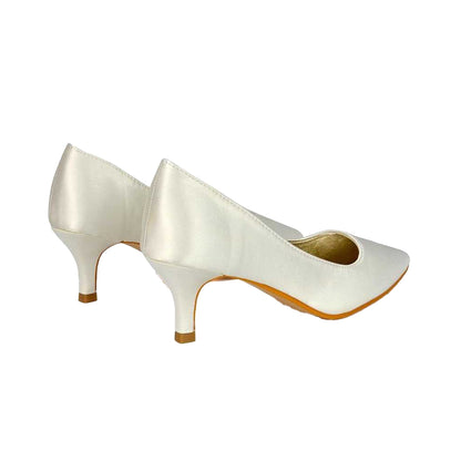 Ivory - Back - XY London Womens-Ladies Gwyneth Pointed Mid Stiletto Kitten Court Shoes