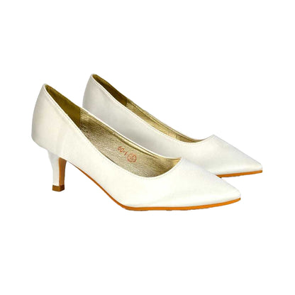Ivory - Side - XY London Womens-Ladies Gwyneth Pointed Mid Stiletto Kitten Court Shoes