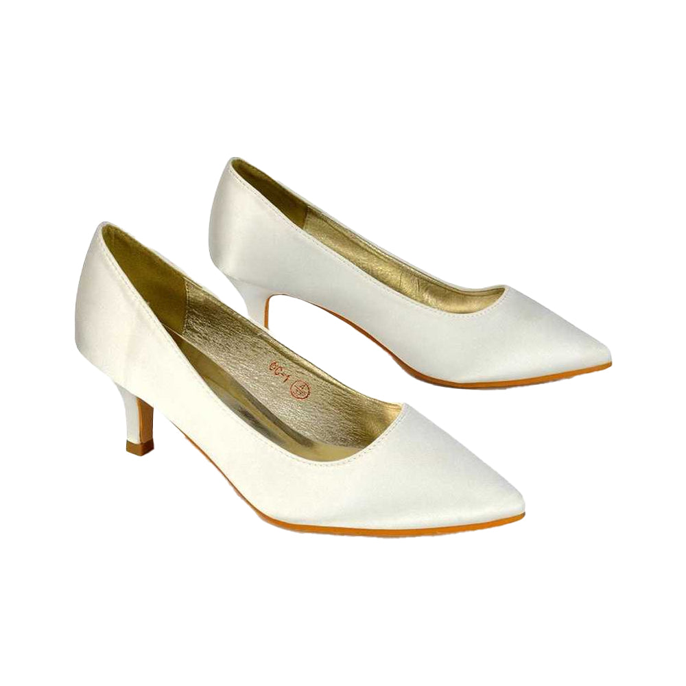 Ivory - Lifestyle - XY London Womens-Ladies Gwyneth Pointed Mid Stiletto Kitten Court Shoes