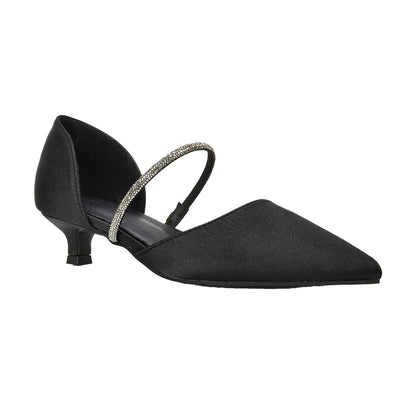 Black - Front - XY London Womens-Ladies Laura Pointed Kitten Heel Court Shoes