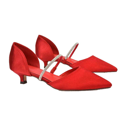 Red - Pack Shot - XY London Womens-Ladies Laura Pointed Kitten Heel Court Shoes