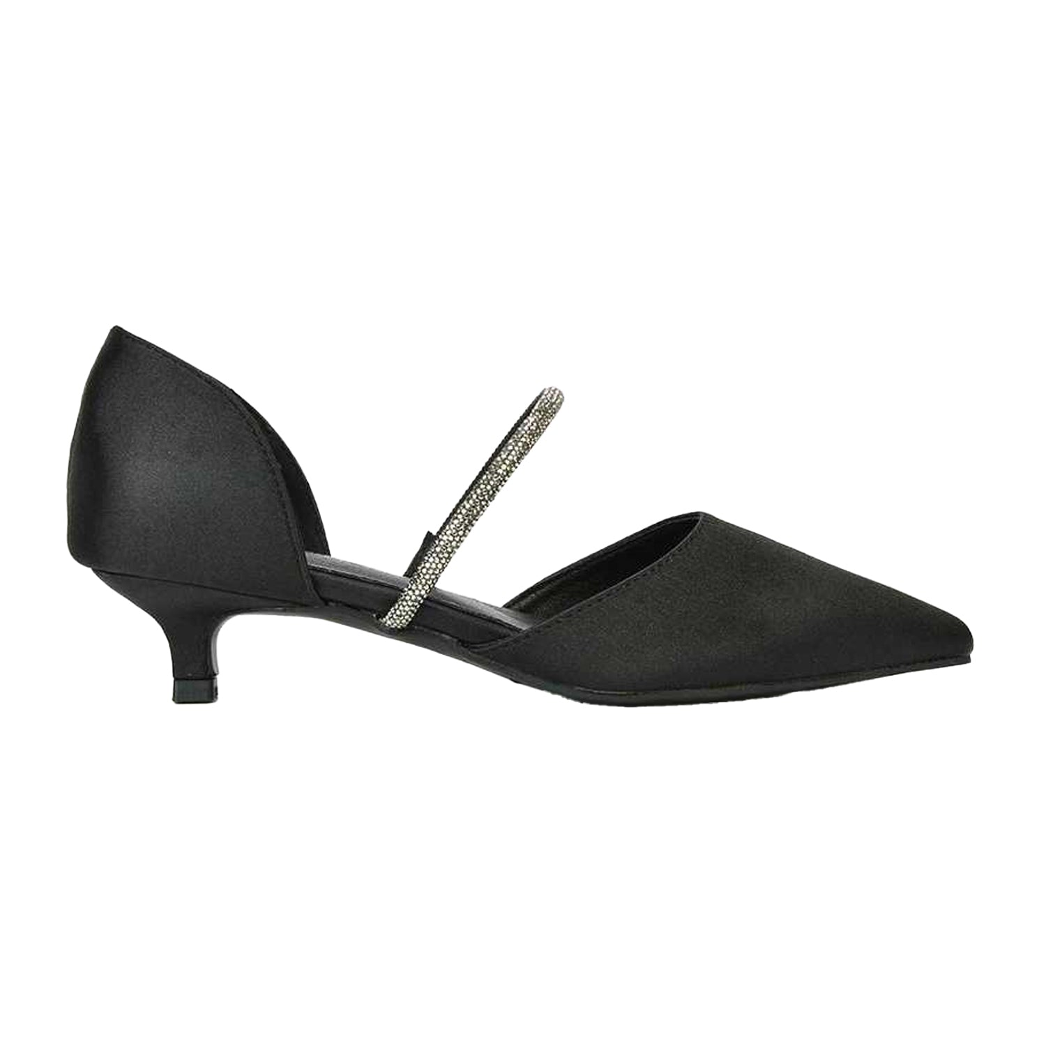 Black - Side - XY London Womens-Ladies Laura Pointed Kitten Heel Court Shoes