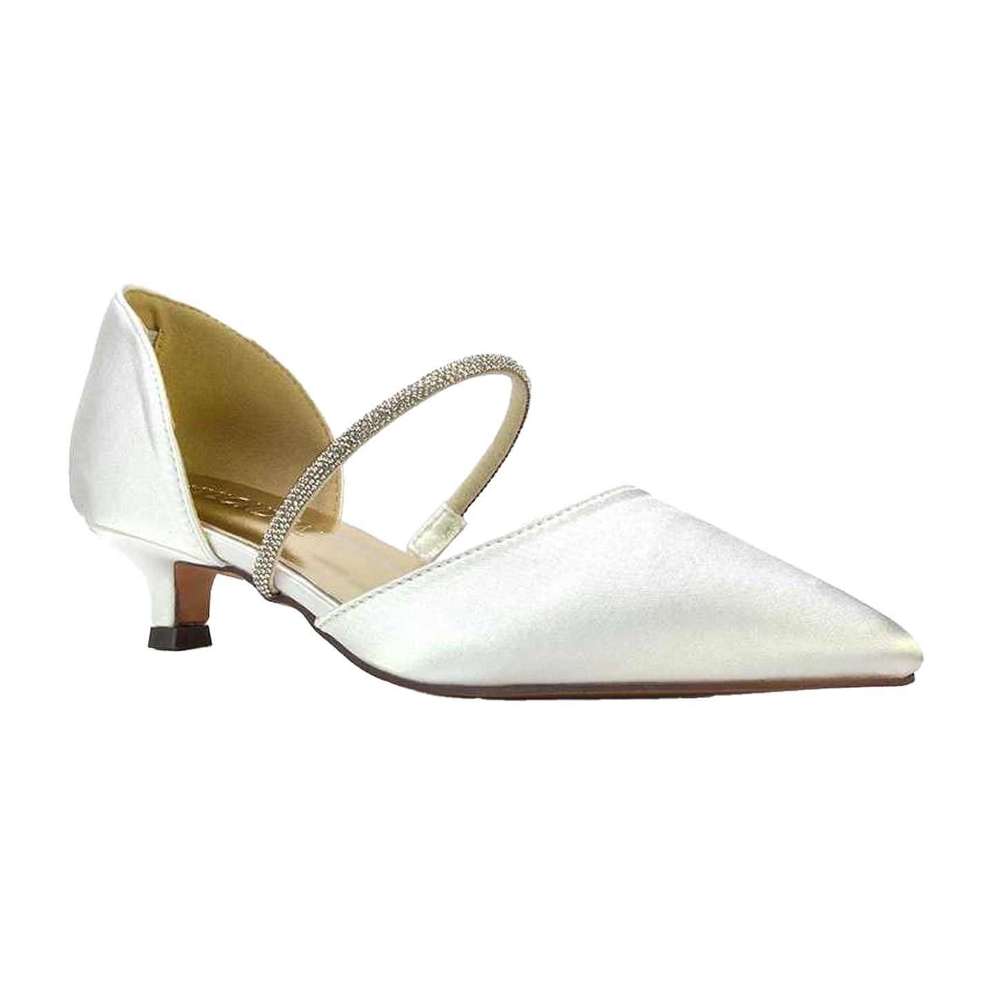 Ivory - Front - XY London Womens-Ladies Laura Pointed Kitten Heel Court Shoes
