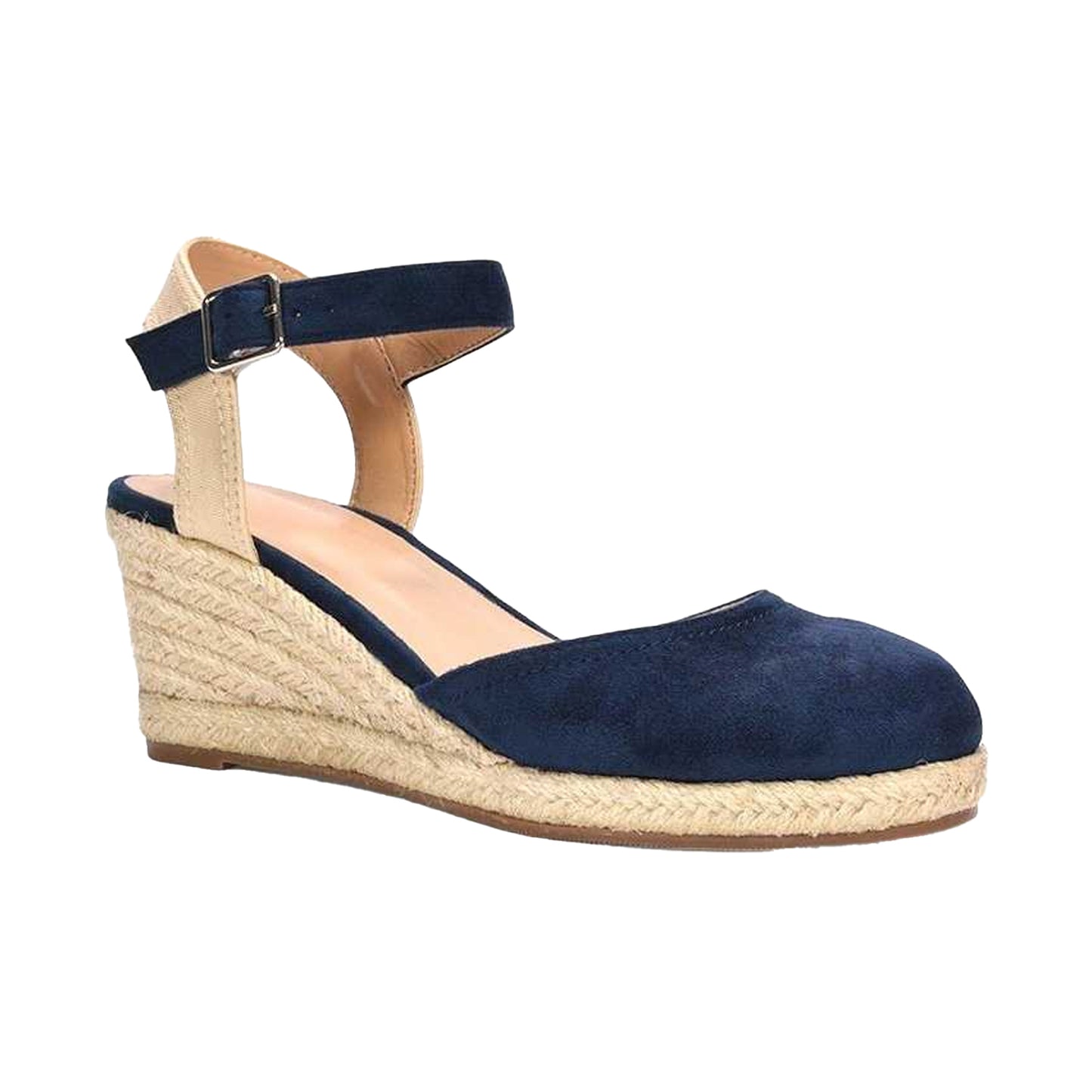 Navy - Front - XY London Womens-Ladies Joey Ankle Strap Wedge Espadrilles