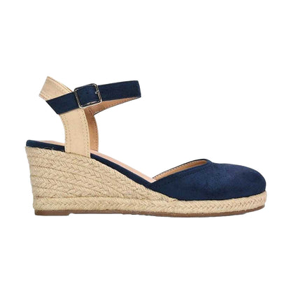 Navy - Side - XY London Womens-Ladies Joey Ankle Strap Wedge Espadrilles