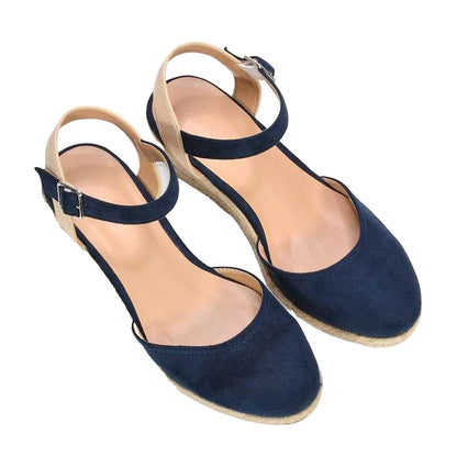 Navy - Pack Shot - XY London Womens-Ladies Joey Ankle Strap Wedge Espadrilles