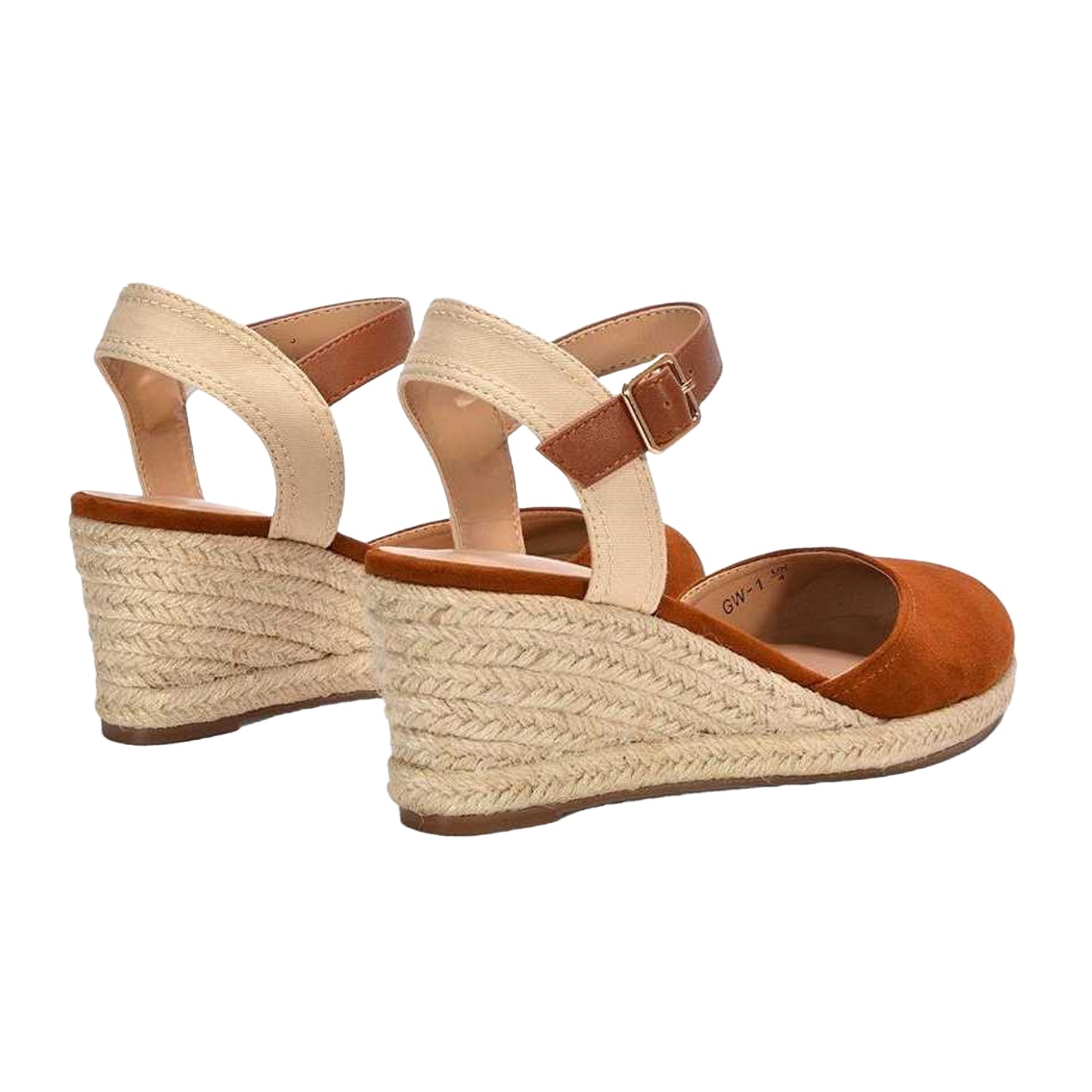 Tan - Back - XY London Womens-Ladies Joey Ankle Strap Wedge Espadrilles