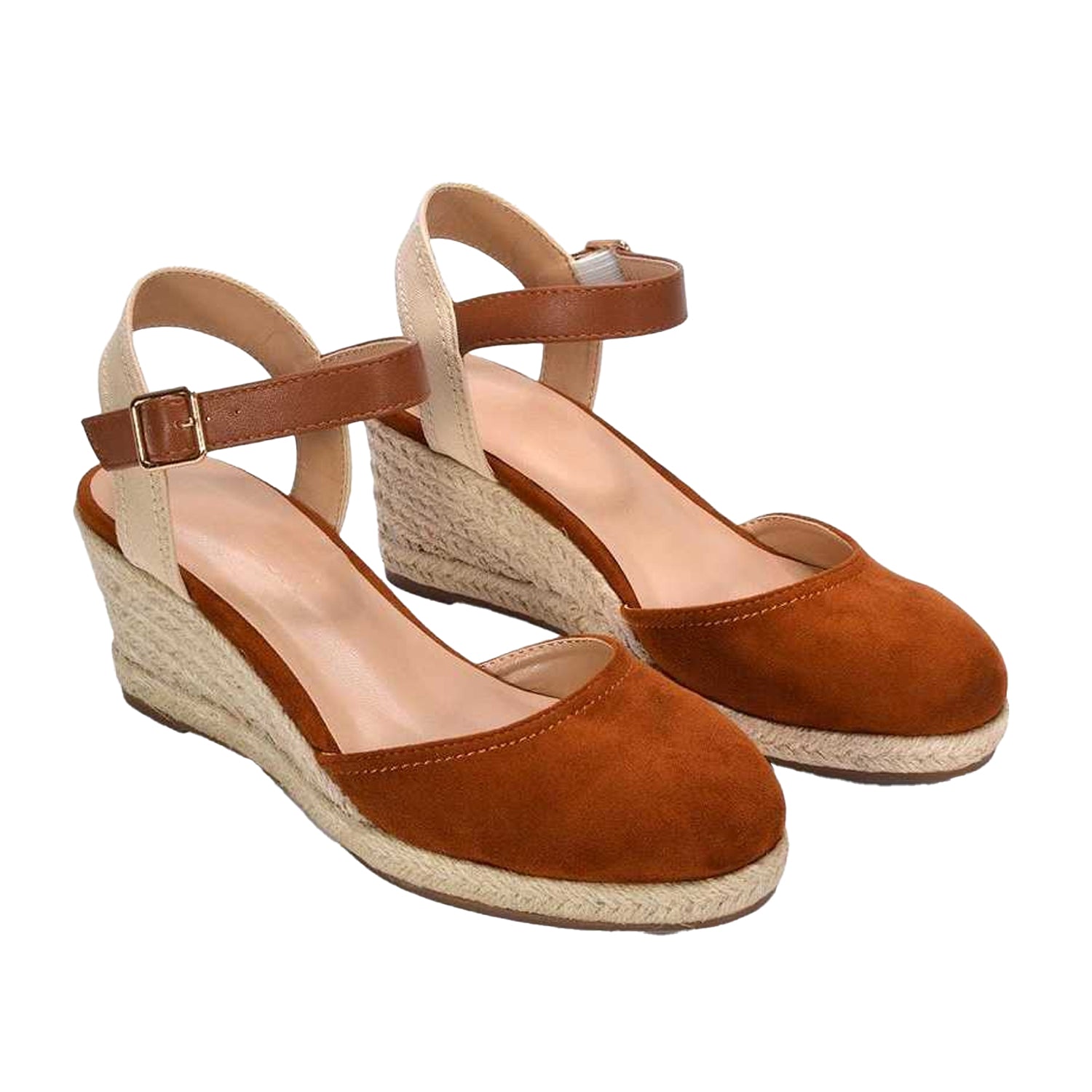 Tan - Lifestyle - XY London Womens-Ladies Joey Ankle Strap Wedge Espadrilles