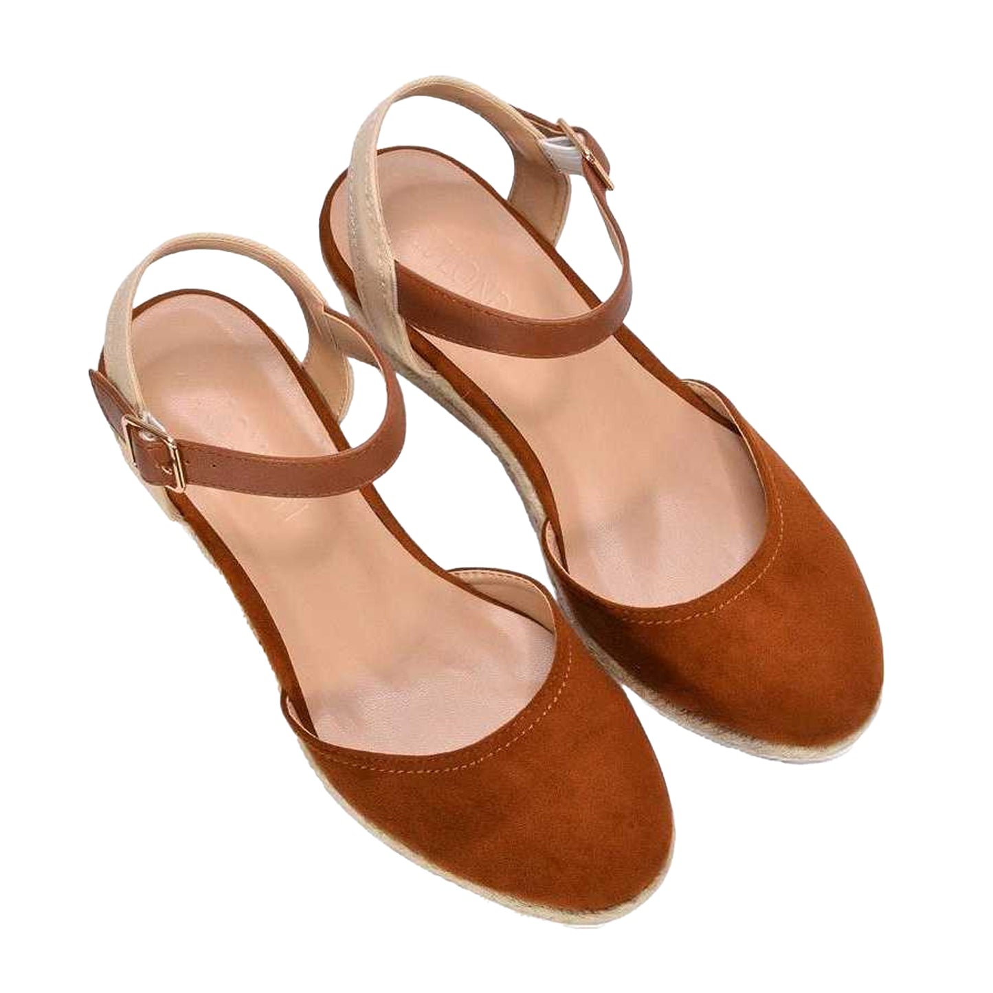 Tan - Pack Shot - XY London Womens-Ladies Joey Ankle Strap Wedge Espadrilles