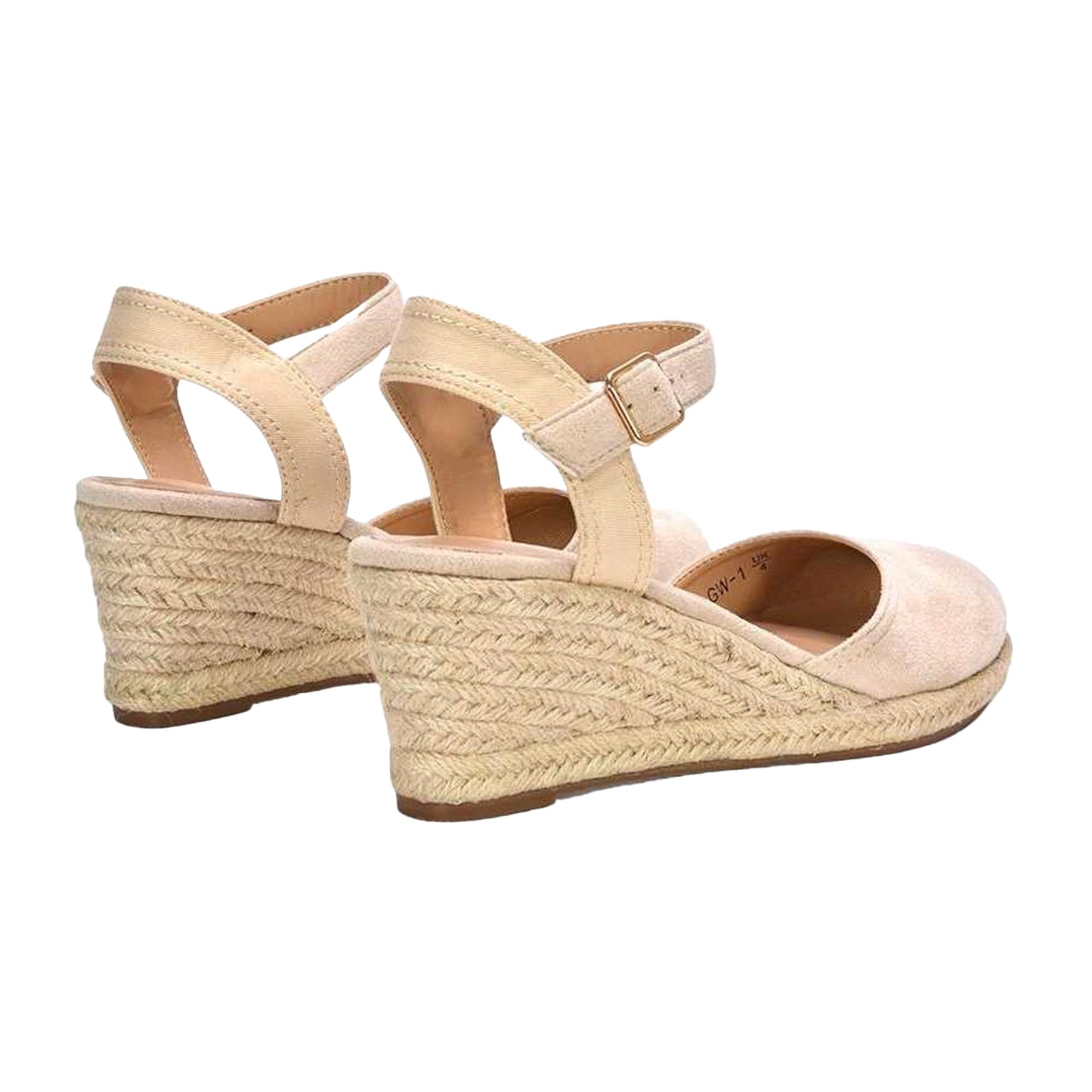 Beige - Back - XY London Womens-Ladies Joey Ankle Strap Wedge Espadrilles