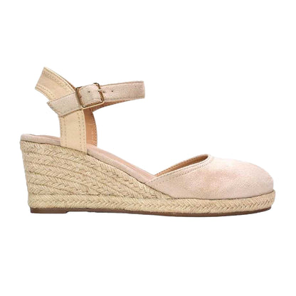 Beige - Side - XY London Womens-Ladies Joey Ankle Strap Wedge Espadrilles