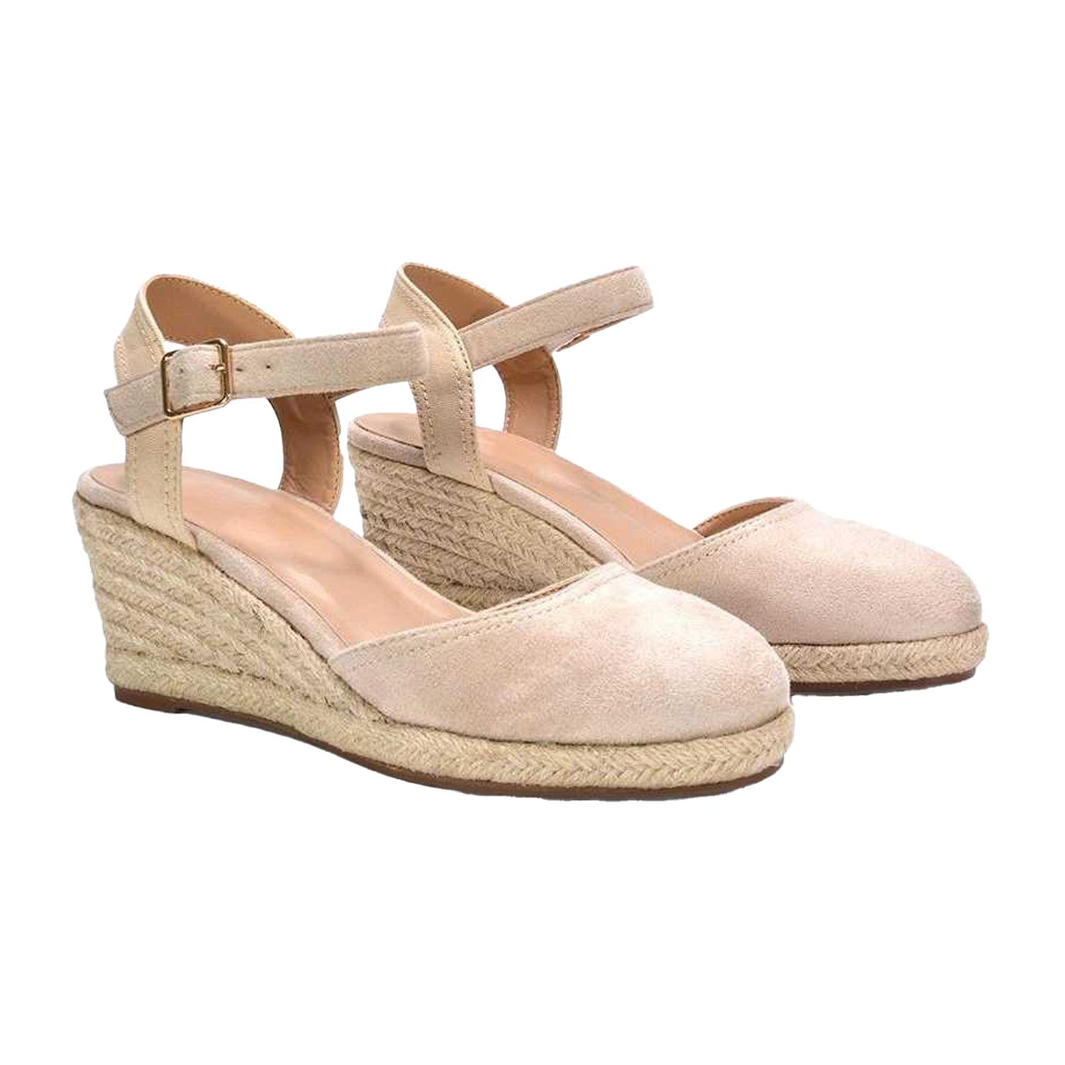 Beige - Lifestyle - XY London Womens-Ladies Joey Ankle Strap Wedge Espadrilles