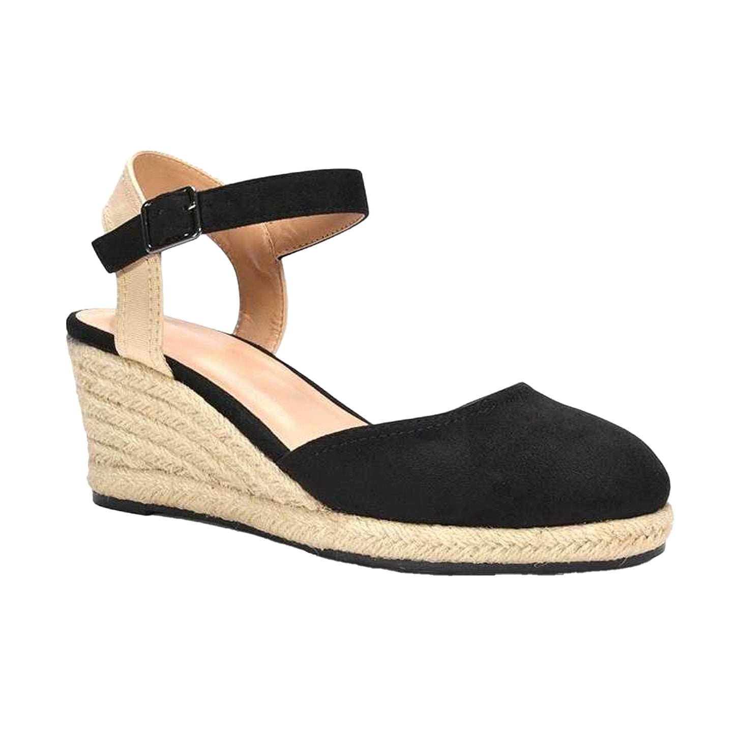 Black - Front - XY London Womens-Ladies Joey Ankle Strap Wedge Espadrilles
