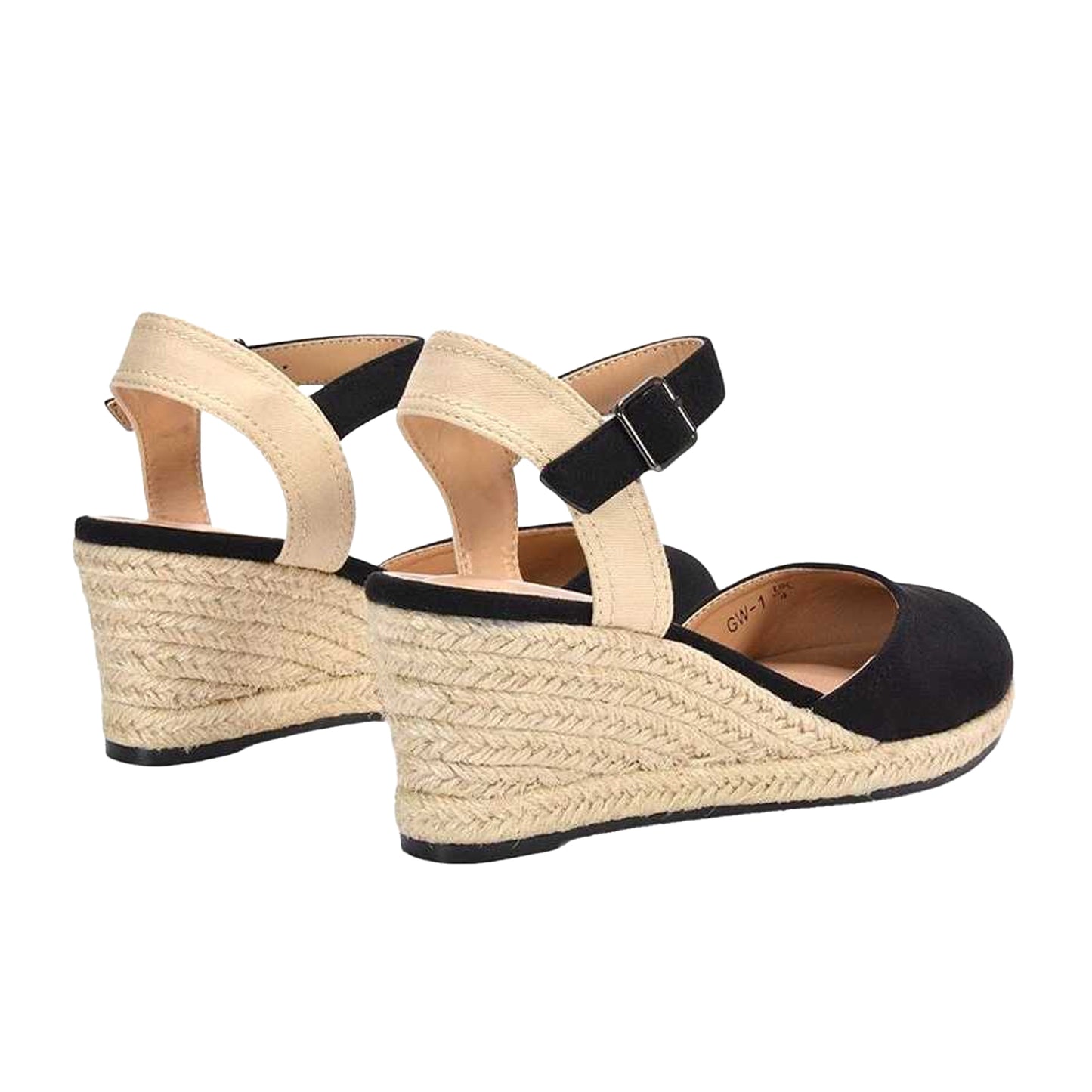 Black - Back - XY London Womens-Ladies Joey Ankle Strap Wedge Espadrilles