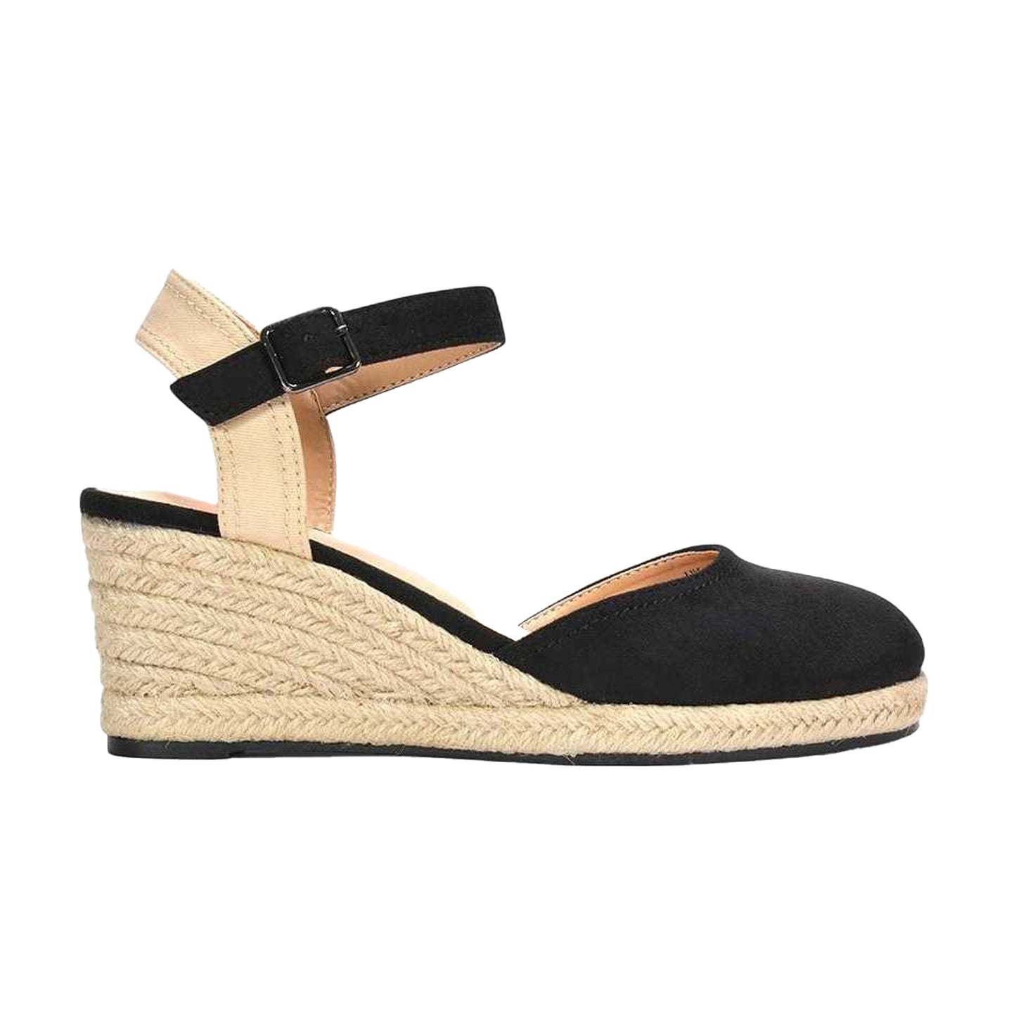 Black - Side - XY London Womens-Ladies Joey Ankle Strap Wedge Espadrilles