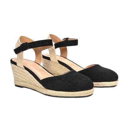 Black - Lifestyle - XY London Womens-Ladies Joey Ankle Strap Wedge Espadrilles