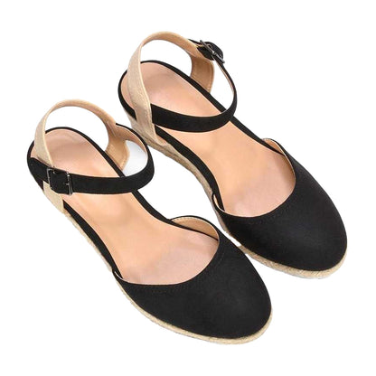 Black - Pack Shot - XY London Womens-Ladies Joey Ankle Strap Wedge Espadrilles