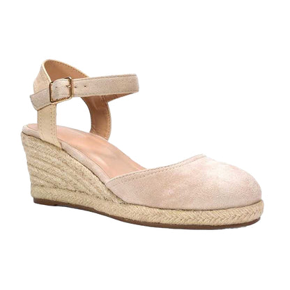 Beige - Front - XY London Womens-Ladies Joey Ankle Strap Wedge Espadrilles