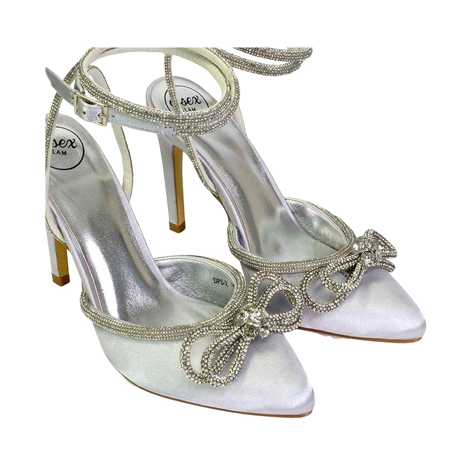 Silver - Side - XY London Womens-Ladies Saxon Bow Diamante Sandals