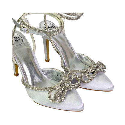 Silver - Side - XY London Womens-Ladies Saxon Bow Diamante Sandals