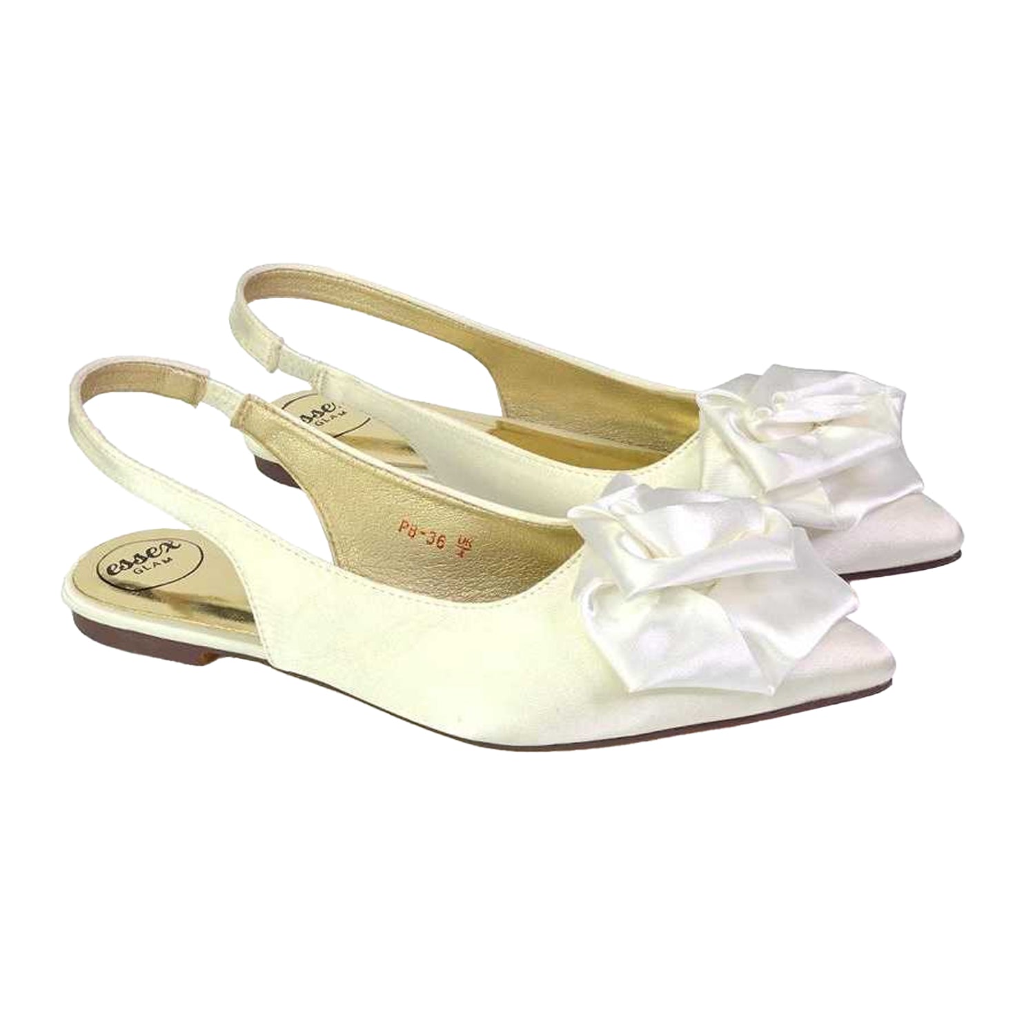 Ivory - Side - XY London Womens-Ladies Zooey Rose Sling Back Flat Ballerina Flats