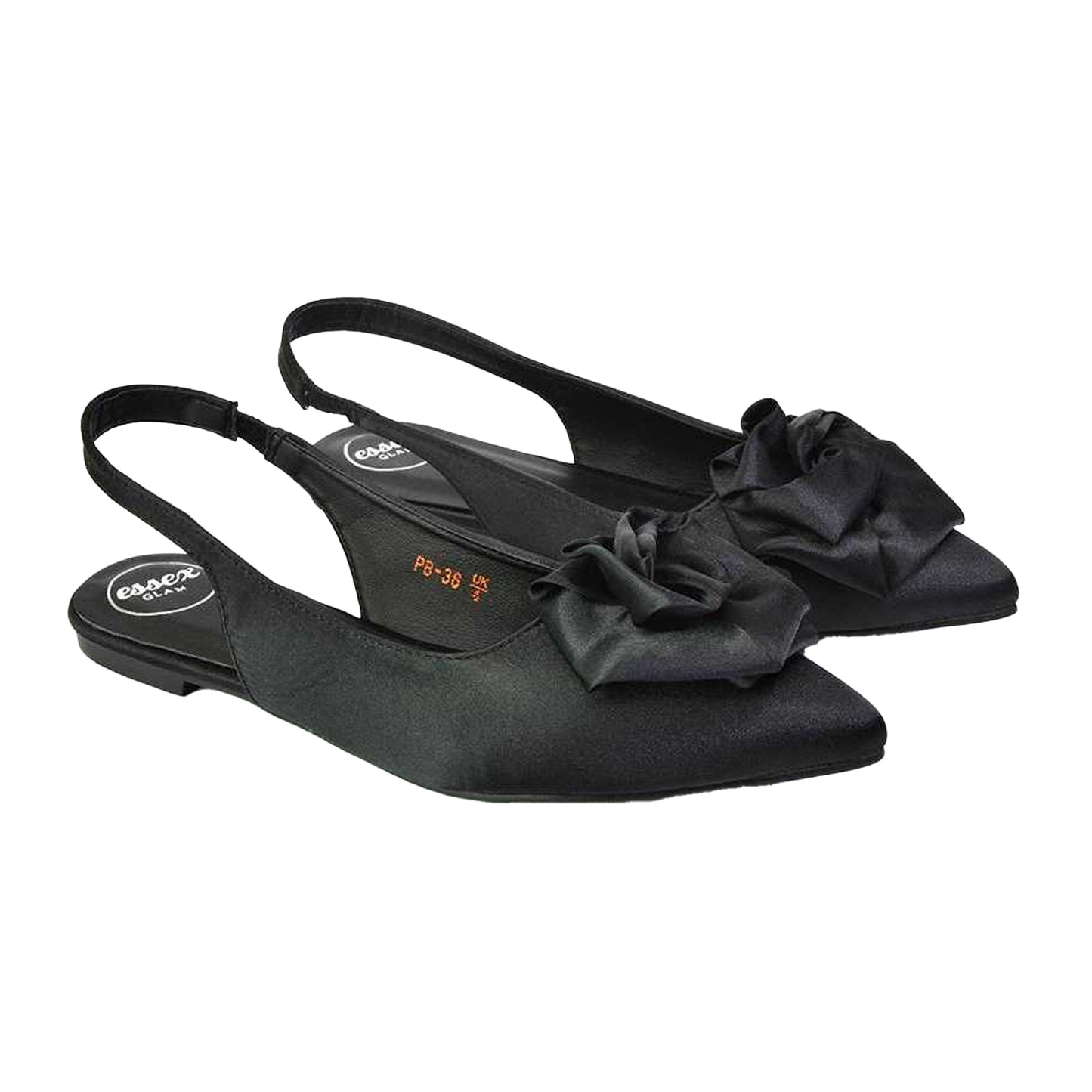 Black - Side - XY London Womens-Ladies Zooey Rose Sling Back Flat Ballerina Flats