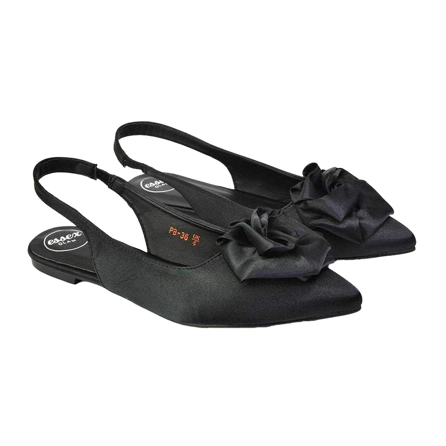 Black - Side - XY London Womens-Ladies Zooey Rose Sling Back Flat Ballerina Flats