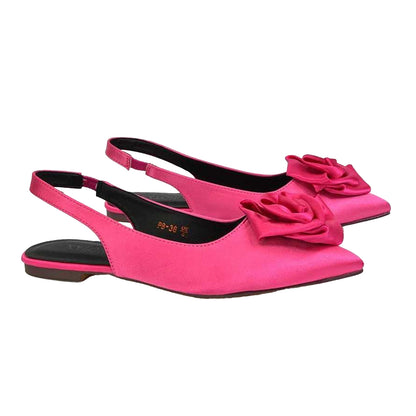 Fuchsia - Back - XY London Womens-Ladies Zooey Rose Sling Back Flat Ballerina Flats