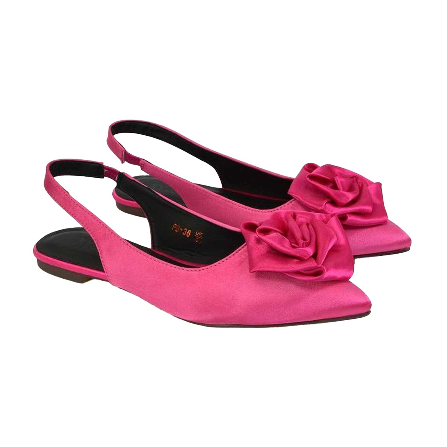Fuchsia - Side - XY London Womens-Ladies Zooey Rose Sling Back Flat Ballerina Flats
