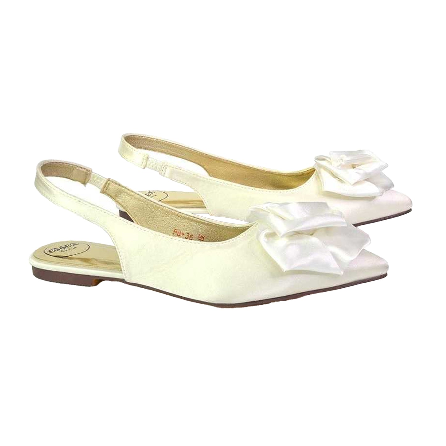 Ivory - Back - XY London Womens-Ladies Zooey Rose Sling Back Flat Ballerina Flats