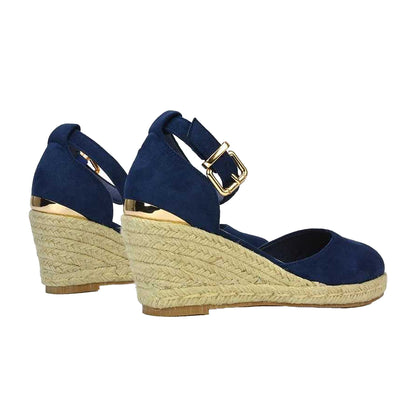 Navy - Back - XY London Womens-Ladies Forest Closed Toe Wedge Espadrilles