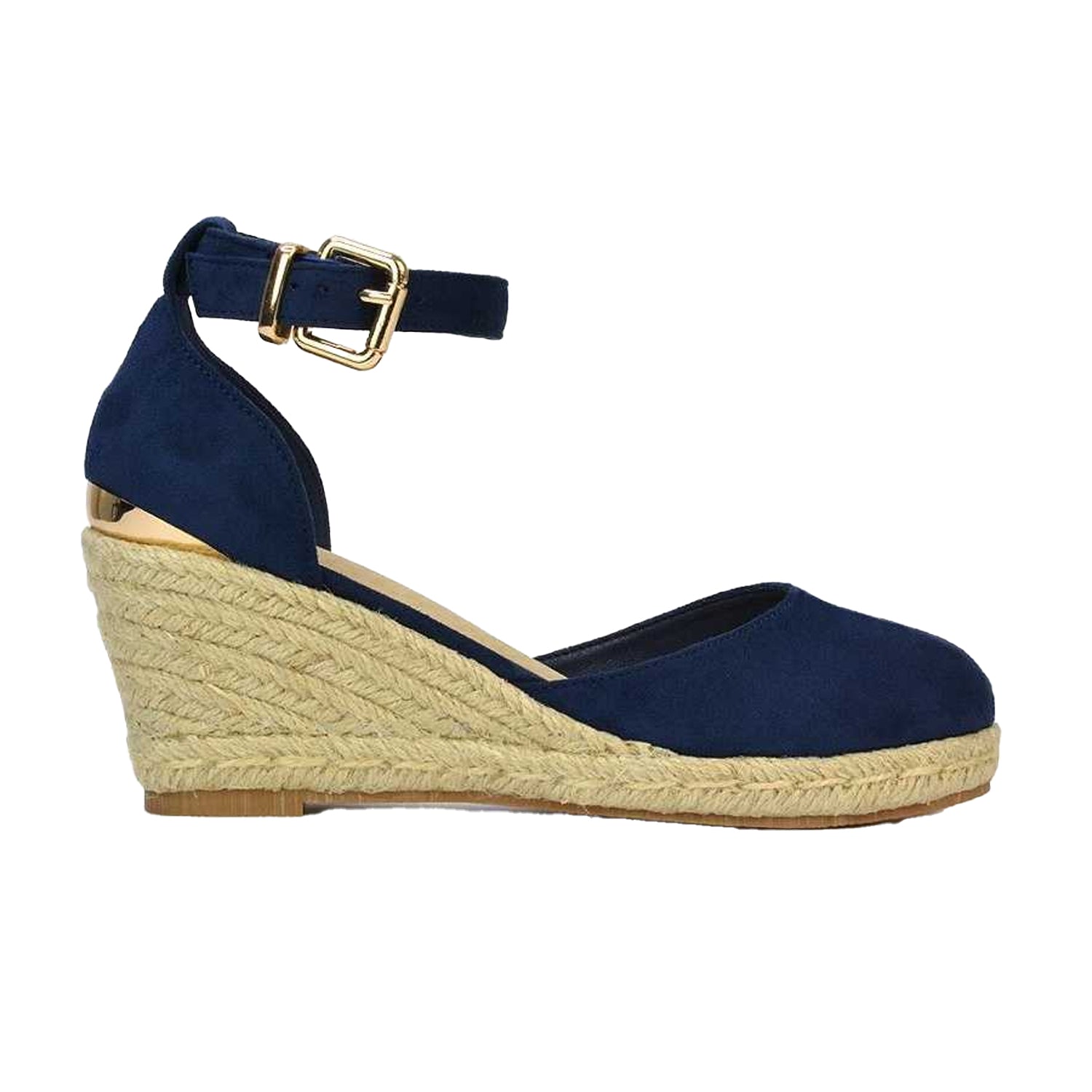 Navy - Side - XY London Womens-Ladies Forest Closed Toe Wedge Espadrilles
