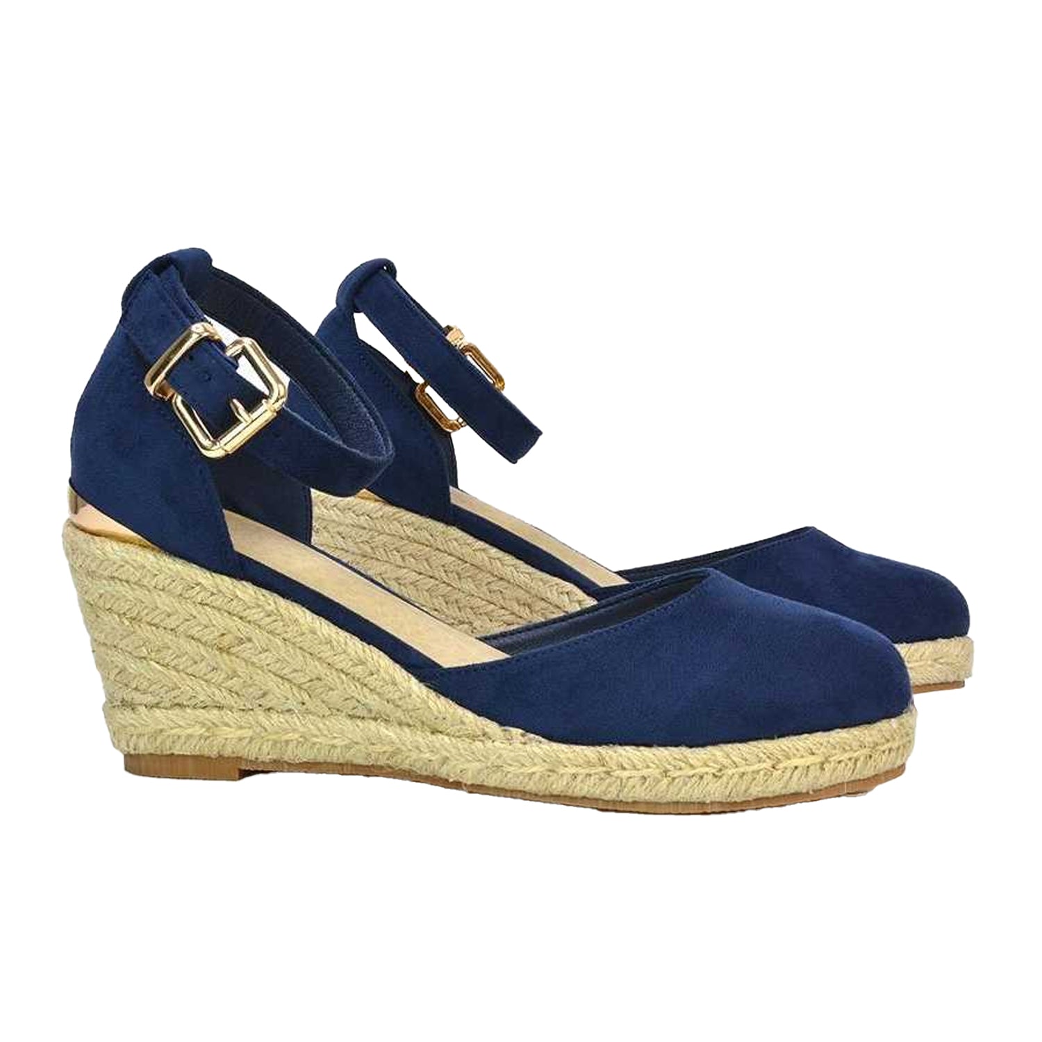 Navy - Lifestyle - XY London Womens-Ladies Forest Closed Toe Wedge Espadrilles