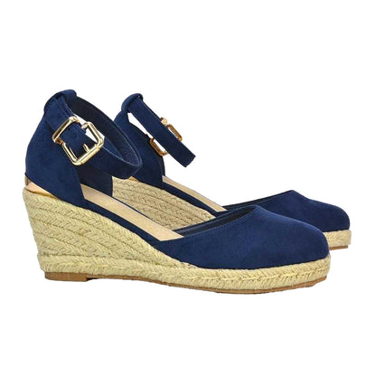 Navy - Lifestyle - XY London Womens-Ladies Forest Closed Toe Wedge Espadrilles