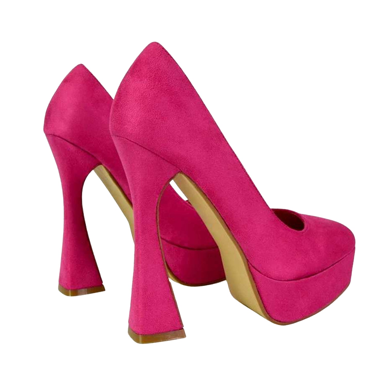 Fuchsia - Back - XY London Womens-Ladies Karlie Curved Flared High Stiletto Heel Court Shoes