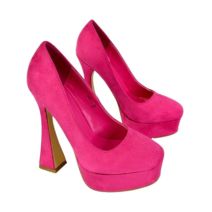 Fuchsia - Lifestyle - XY London Womens-Ladies Karlie Curved Flared High Stiletto Heel Court Shoes