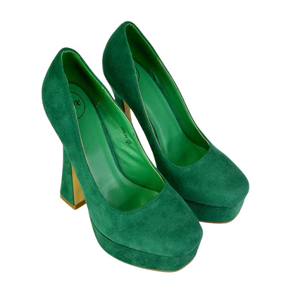 Green - Front - XY London Womens-Ladies Karlie Curved Flared High Stiletto Heel Court Shoes