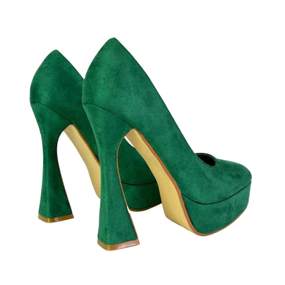 Green - Back - XY London Womens-Ladies Karlie Curved Flared High Stiletto Heel Court Shoes