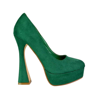 Green - Side - XY London Womens-Ladies Karlie Curved Flared High Stiletto Heel Court Shoes