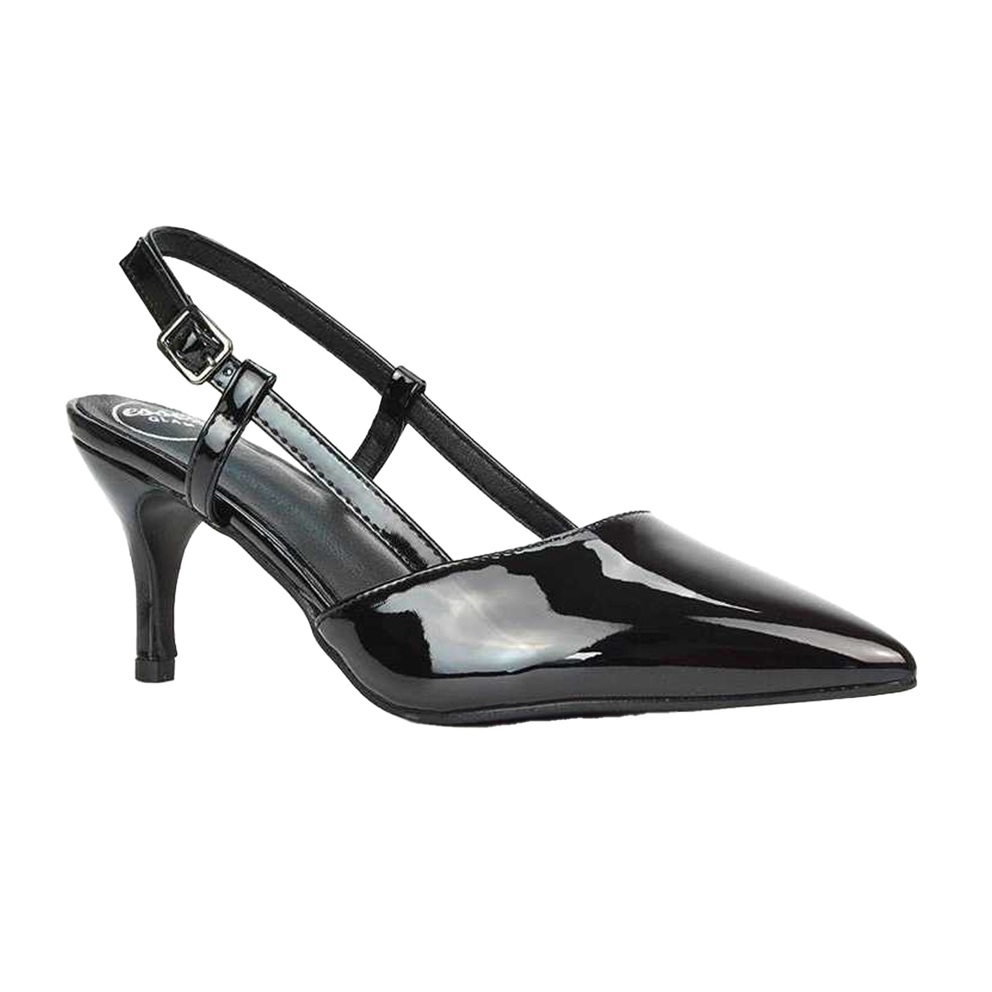 True Black - Front - XY London Womens-Ladies Karla Sling Back Mid Stiletto Court Shoes