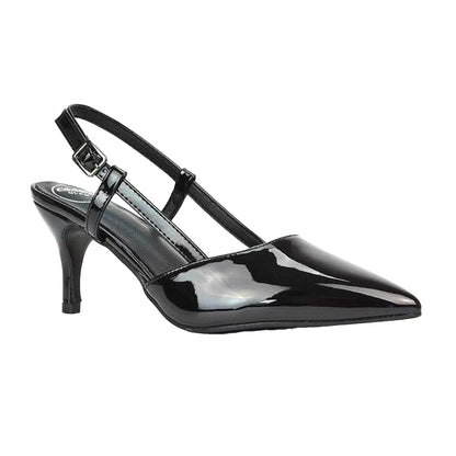 True Black - Front - XY London Womens-Ladies Karla Sling Back Mid Stiletto Court Shoes