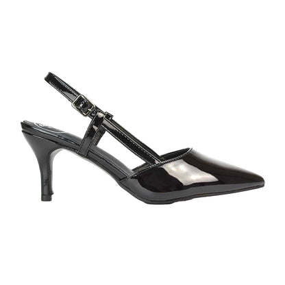True Black - Side - XY London Womens-Ladies Karla Sling Back Mid Stiletto Court Shoes