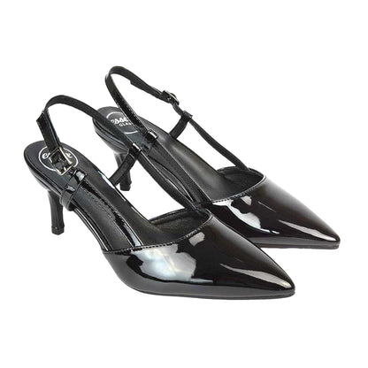 True Black - Lifestyle - XY London Womens-Ladies Karla Sling Back Mid Stiletto Court Shoes