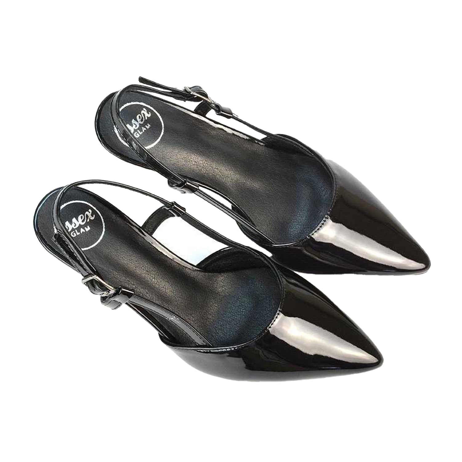 True Black - Pack Shot - XY London Womens-Ladies Karla Sling Back Mid Stiletto Court Shoes