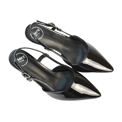 True Black - Pack Shot - XY London Womens-Ladies Karla Sling Back Mid Stiletto Court Shoes
