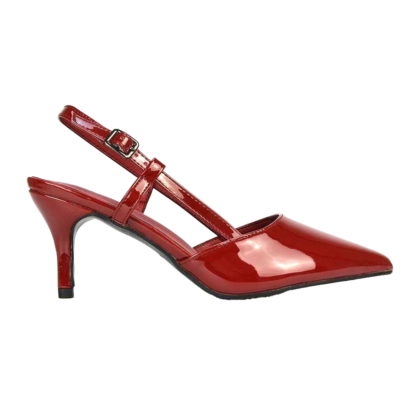 Dark Red - Side - XY London Womens-Ladies Karla Sling Back Mid Stiletto Court Shoes