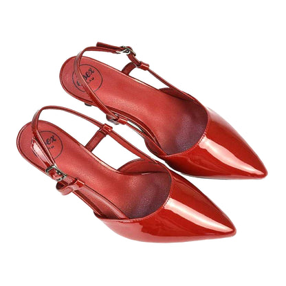 Dark Red - Pack Shot - XY London Womens-Ladies Karla Sling Back Mid Stiletto Court Shoes