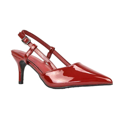 Dark Red - Front - XY London Womens-Ladies Karla Sling Back Mid Stiletto Court Shoes