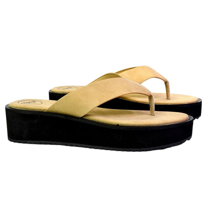 Beige - Side - XY London Womens-Ladies Tammi Thong Strap Flatform Sandals